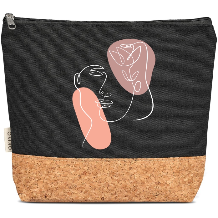 Abstract Face Cork Cosmetic Bag