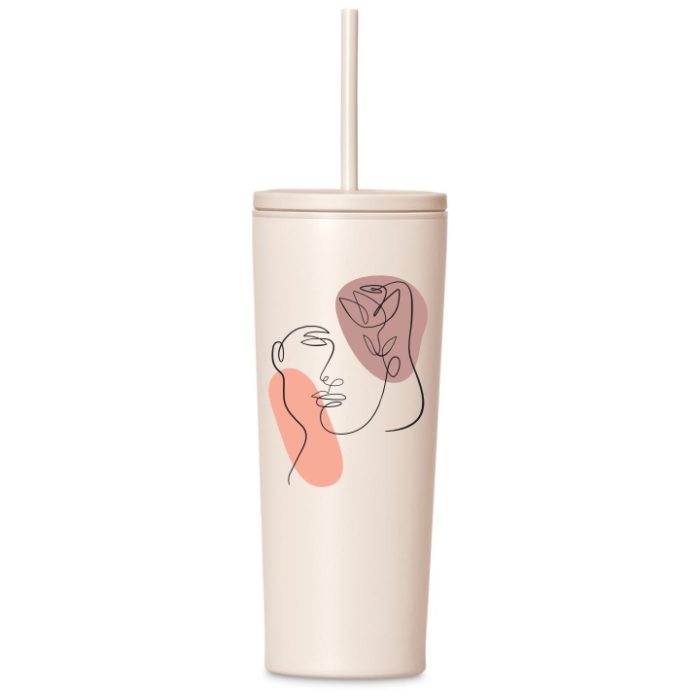 Abstract Face Tumbler with Straw