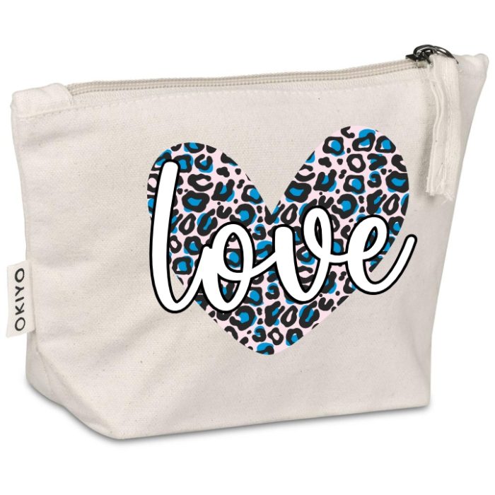 Leopard Print Heart Canvas Makeup Bag
