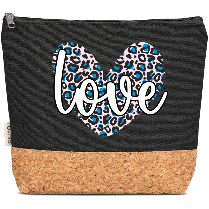 Leopard Print Heart Cork Cosmetic Bag