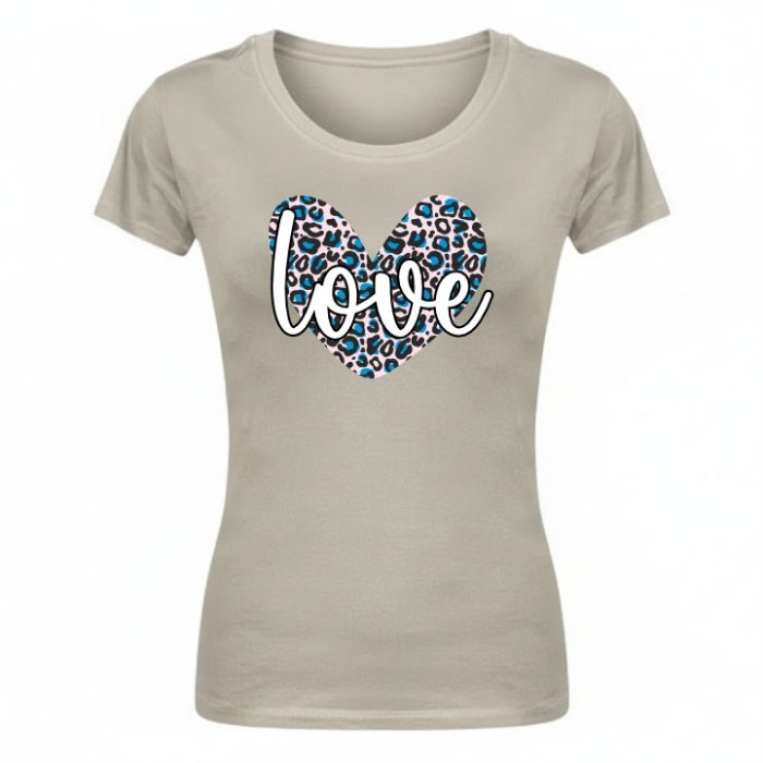Ladies Leopard Print Heart T-shirt