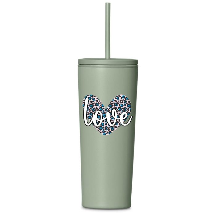 Leopard Print Heart Tumbler with Straw